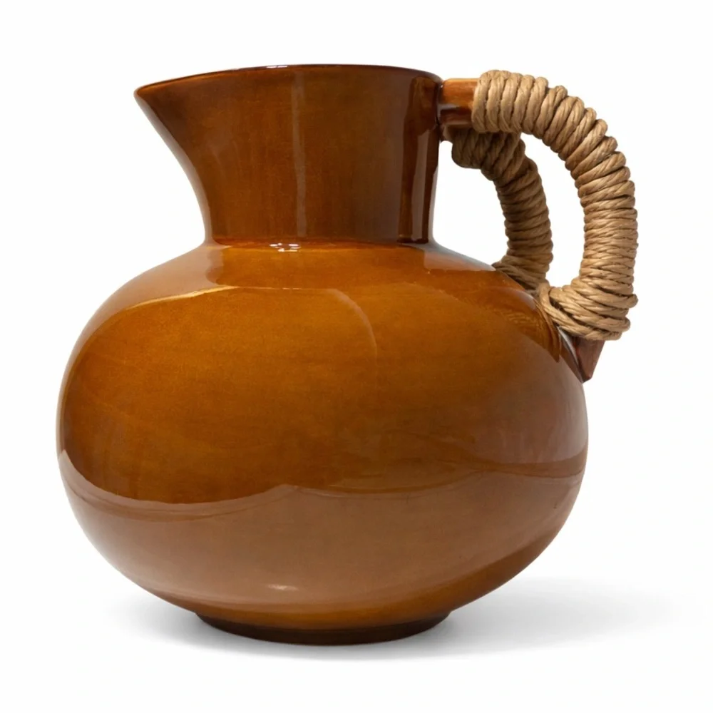 Vintage Z Gallerie Vase‎ Sedona Rust Brown Glaze Ceramic Pitcher Woven Hande